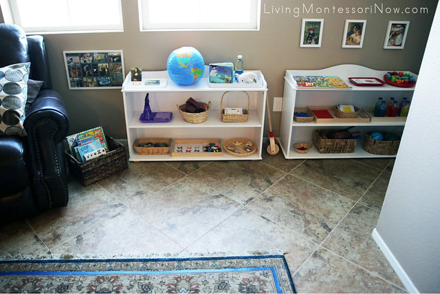 Montessori Toddler Shelves in Living Room
