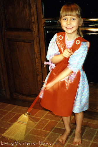 Child-sized materials made cleaning fun for my daugher, Christina, as a preschooler.