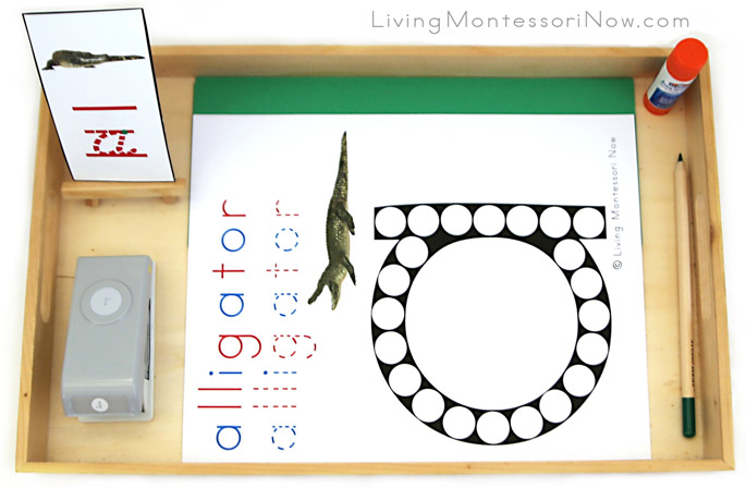 Alligator Do-a-Dot Letter A Tray with Hole Punching and Gluing