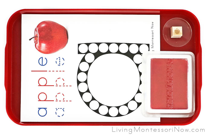Apple Letter A Do-a-Dot Tray with Rubber Stamp Work