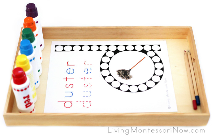 Duster Do-a-Dot Letter d or Phonogram er Tray with Do-a-Dot Markers