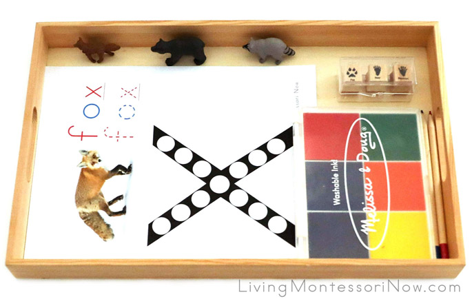 Fox Letter X (and Letter F) Tray with Rubber Stamp Work
