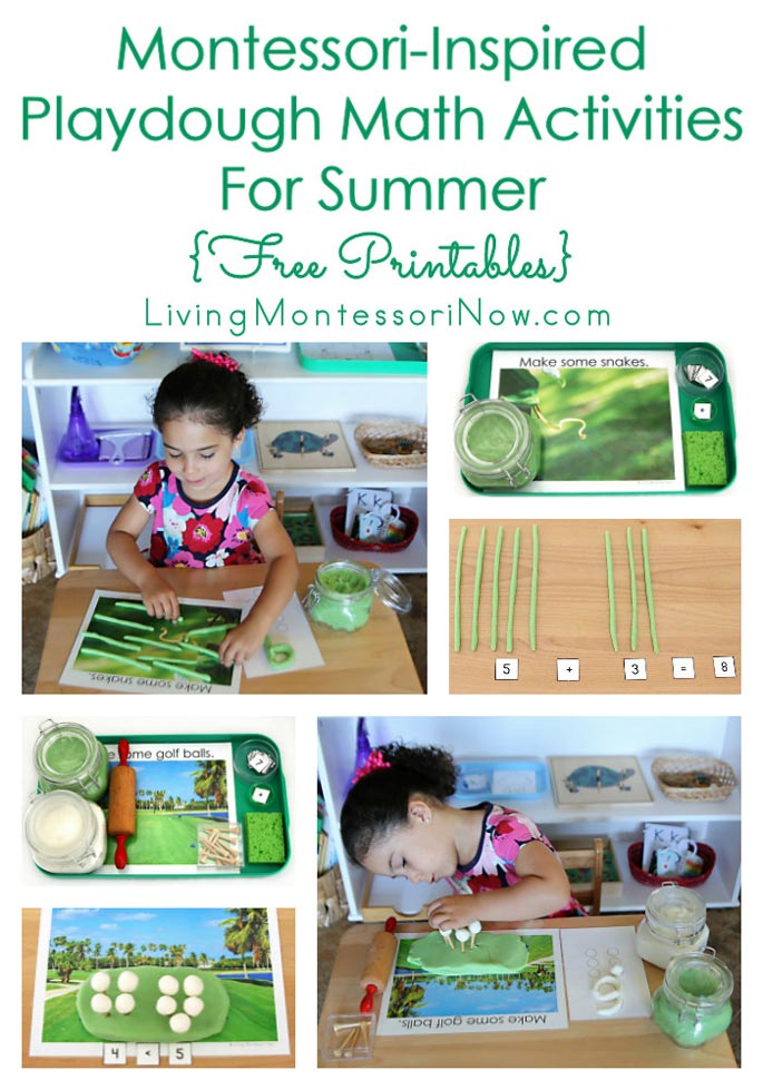 Montessori-Inspired Playdough Math Activities for Summer {Free Printables, Including Snake Math Mats}