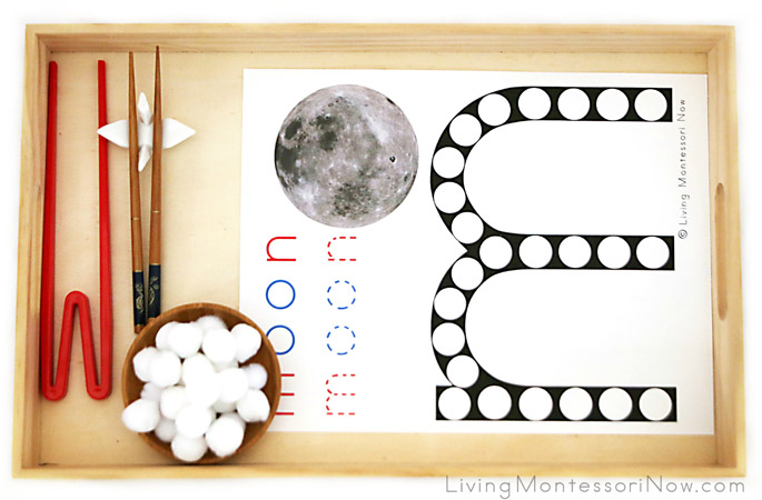 Moon Do-a-Dot Letter M Tray with Quicksticks, Chopsticks, and Pom Poms