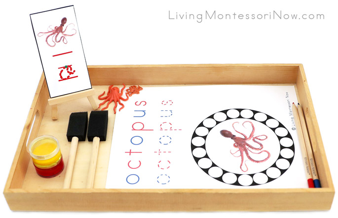 Octopus Do-a-Dot Phonics Tray with Octopus Paint Stamping and Color-Mixing Work