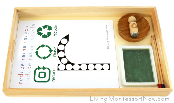 Reduce, Reuse, Recycle Letter R Do-a-Dot Tray with Rubber Stamp Work