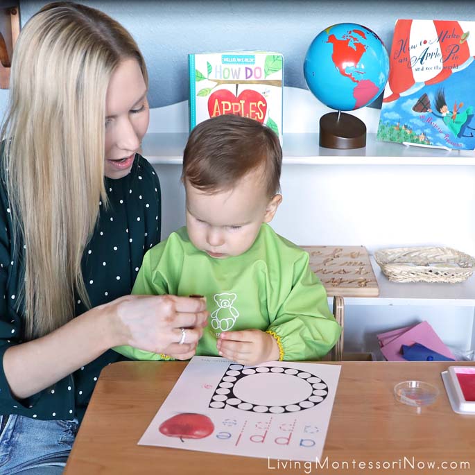 Toddler Lesson on How to Use an Apple Rubber Stamp