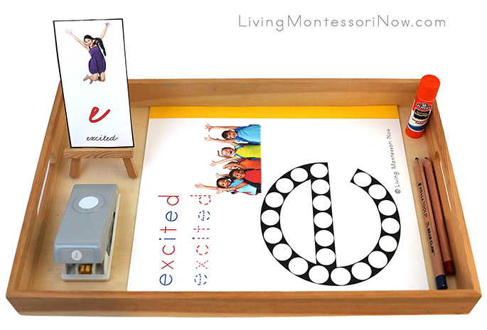 Tray with E for Excited Do-a-Dot Printable and Circle Punch