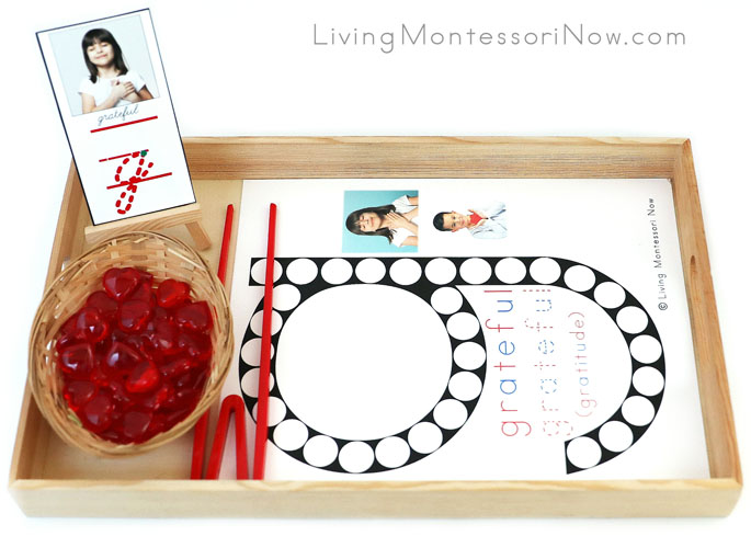 Tray with G for Grateful Do-a-Dot Printable and Heart Transfer