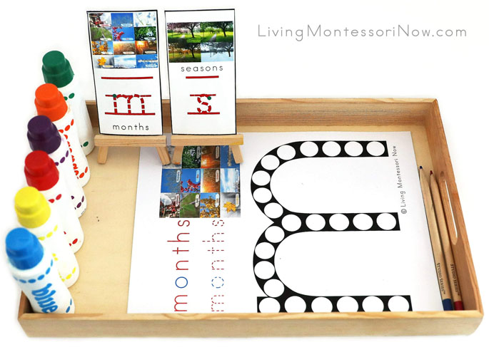 Tray with Months and Seasons Do-a-Dot Printables and Markers