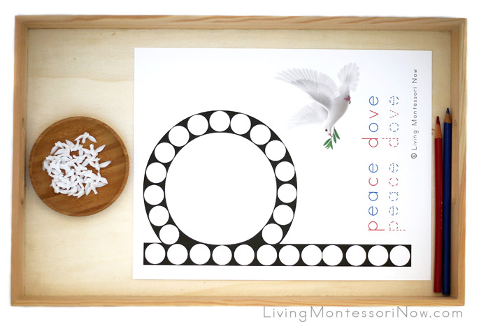 Tray with P for Peace Dove Do-a-Dot Printable and Miniature Doves