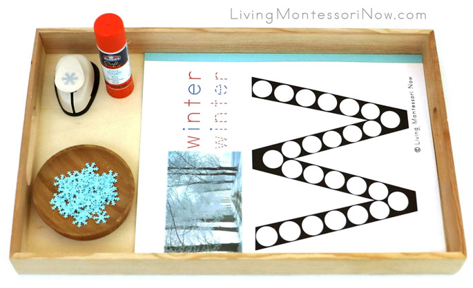 Tray with W for Winter Do-a-Dot Printable and Snowflake Punch