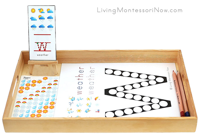 Tray with Weather Do-a-Dot Printable and Weather Stickers